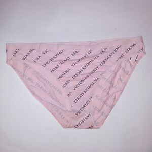 Victoria Secret Panty XXL 2X Bikini Light Pink Black Logo Print Cotton New